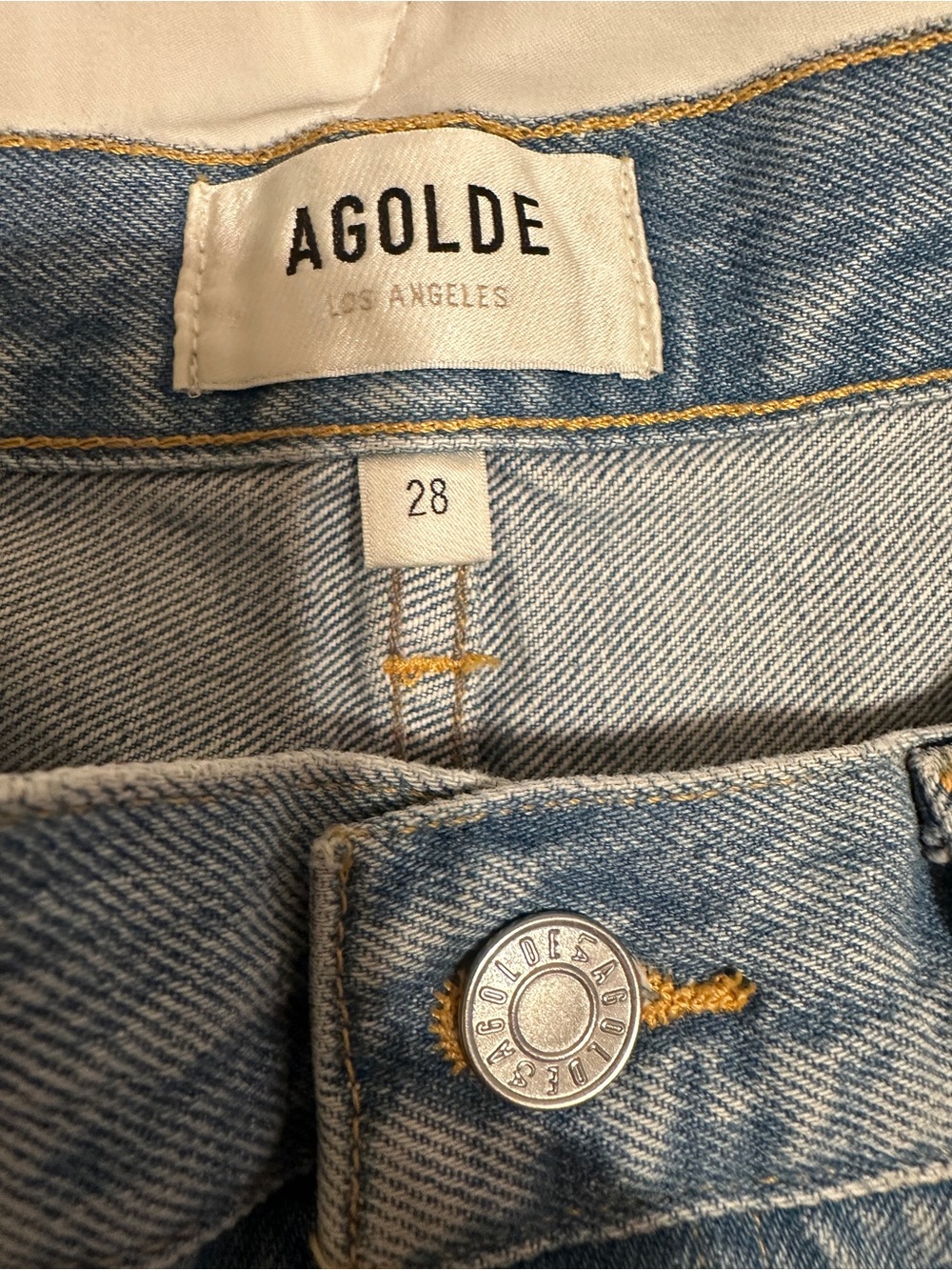 Agolde Light Wash High-Rise Frayed Denim Shorts - Picture 2 of 5